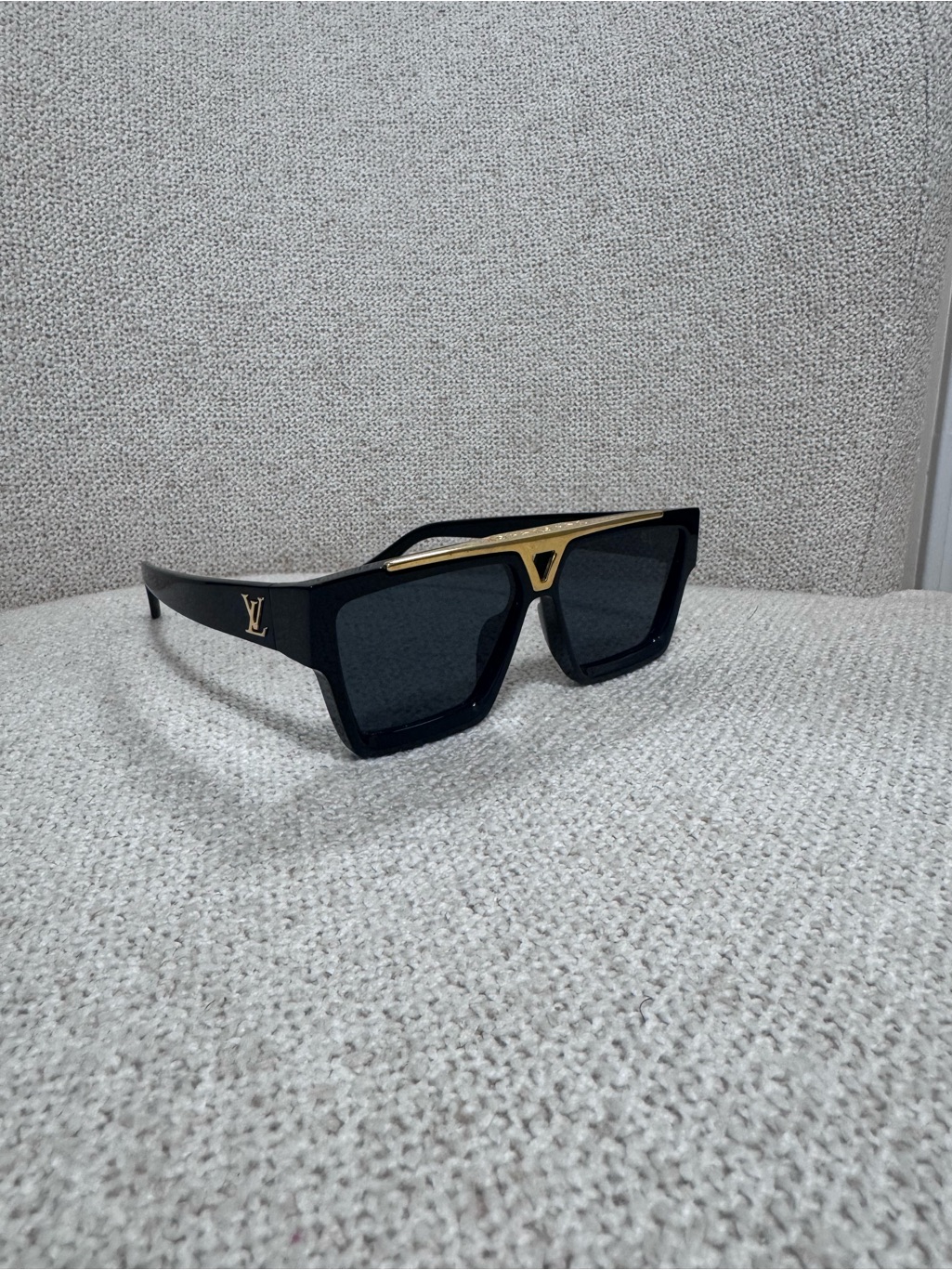 Louis Vuitton Black And Gold Oversized Rectangular Sunglasses